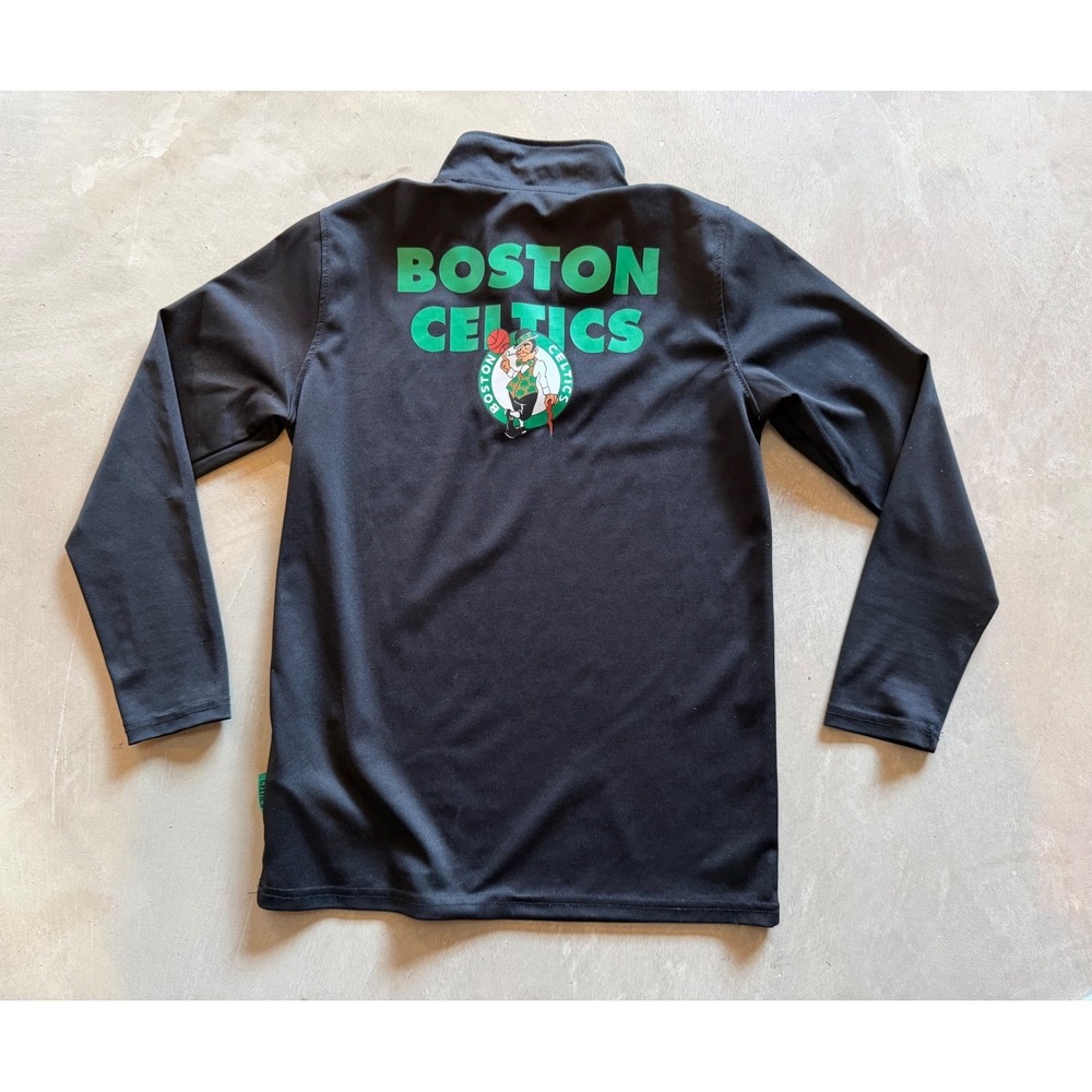 NBA Boston Celtics Youth Large 14-16 Quarter Zip Pullover Black Green Logo Top‎